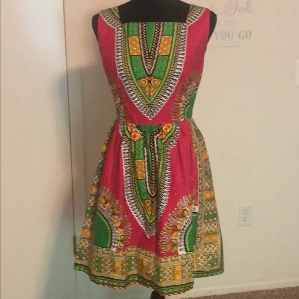 Pink and Green African Print Dress